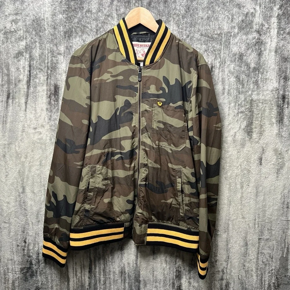 True Religion 2002 World Tour Camo Bomber Jacket XL Vintage Y2K